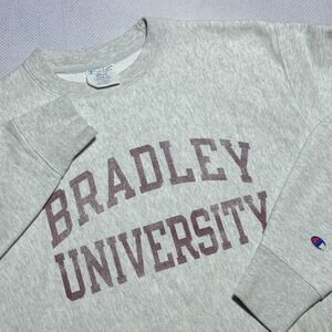 Champion Reverse Weave Bradley University Size Large Gray Crewneck Sweatshirt